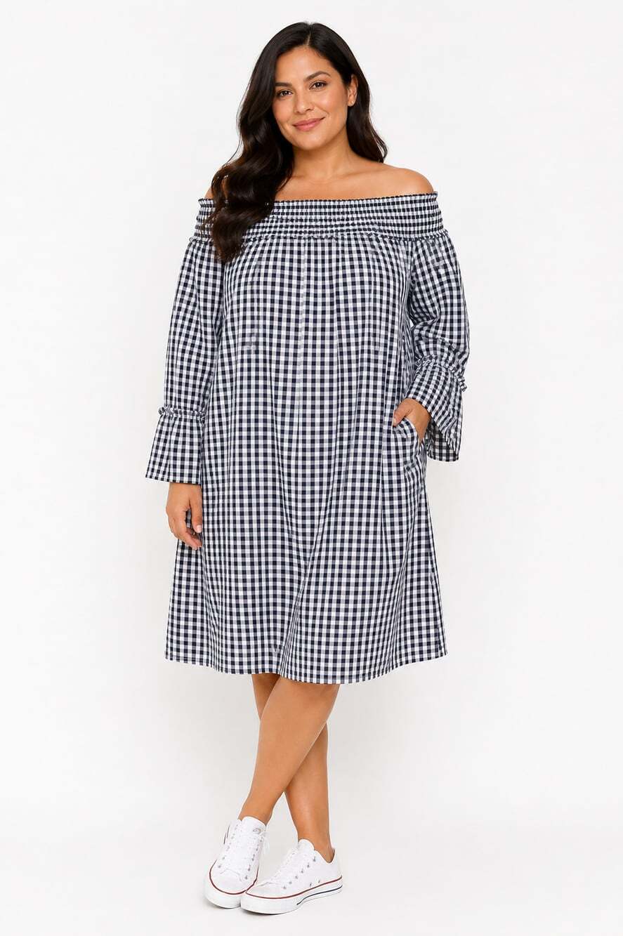 Charter Club Cotton Off The Shoulder Shift Dress Plaid Size XL MSRP $89